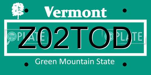 Z02TOD Vermont License Plate