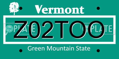 Z02TOO Vermont License Plate