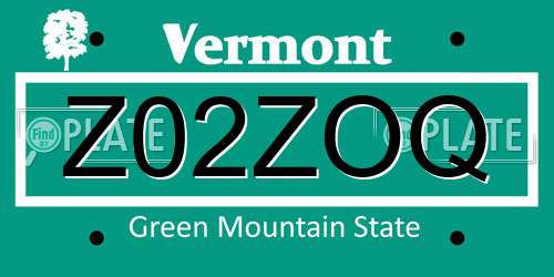 Z02ZOQ Vermont License Plate
