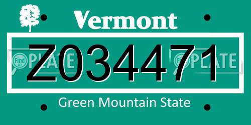 Z034471 Vermont License Plate