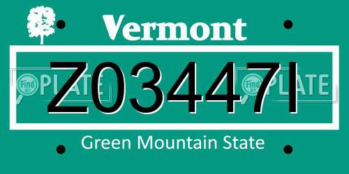 Z03447I Vermont License Plate