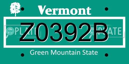 Z0392B Vermont License Plate