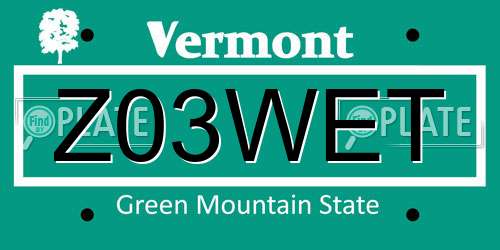Z03WET Vermont License Plate