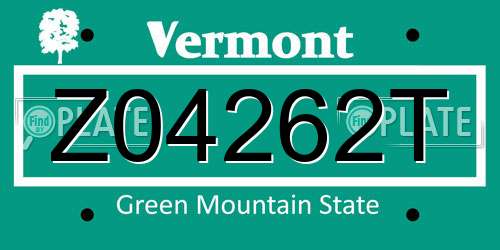 Z04262T Vermont License Plate