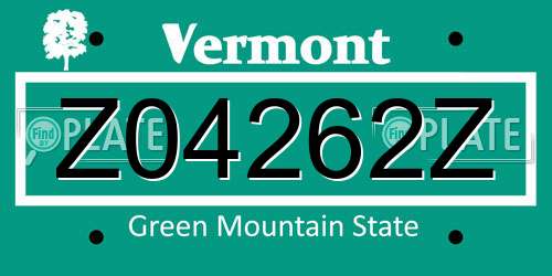 Z04262Z Vermont License Plate