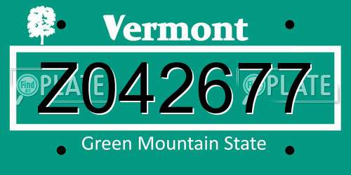 Z042677 Vermont License Plate