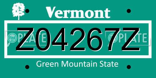 Z04267Z Vermont License Plate