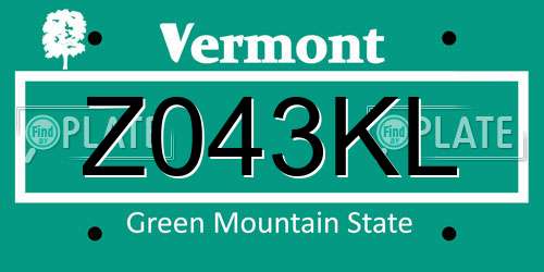 Z043KL Vermont License Plate