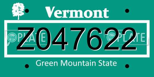 Z047622 Vermont License Plate