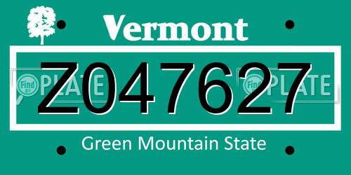 Z047627 Vermont License Plate