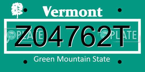 Z04762T Vermont License Plate