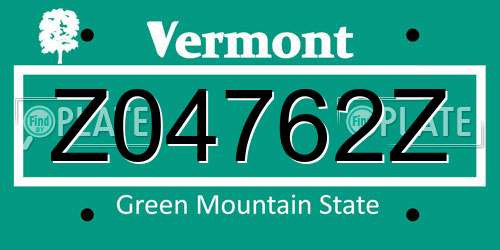 Z04762Z Vermont License Plate