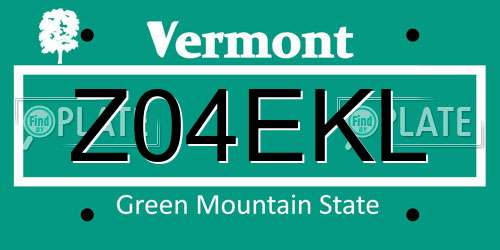 Z04EKL Vermont License Plate