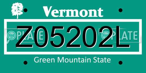 Z05202L Vermont License Plate