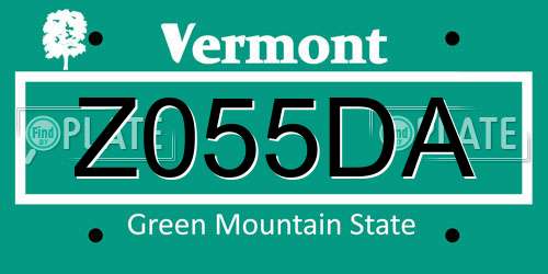 Z055DA Vermont License Plate