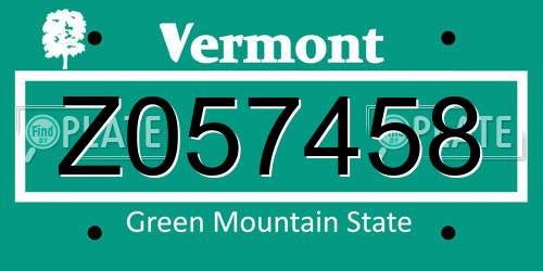 Z057458 Vermont License Plate