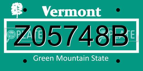 Z05748B Vermont License Plate