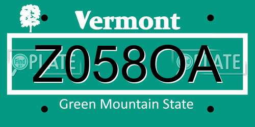 Z058OA Vermont License Plate