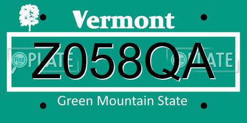 Z058QA Vermont License Plate