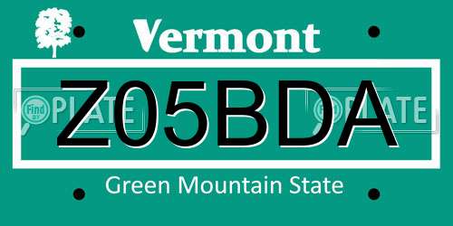 Z05BDA Vermont License Plate