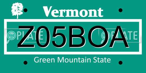 Z05BOA Vermont License Plate