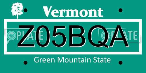 Z05BQA Vermont License Plate
