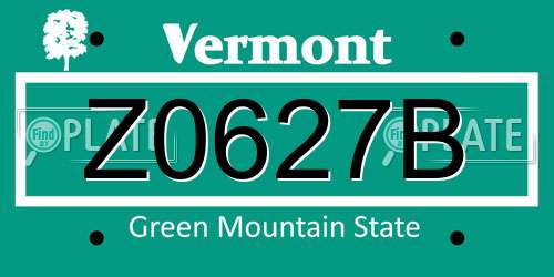 Z0627B Vermont License Plate
