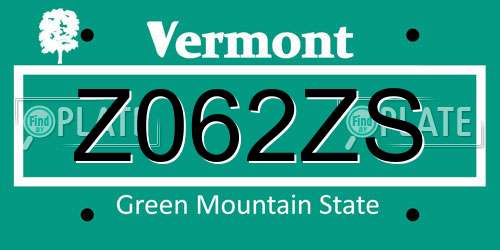 Z062ZS Vermont License Plate