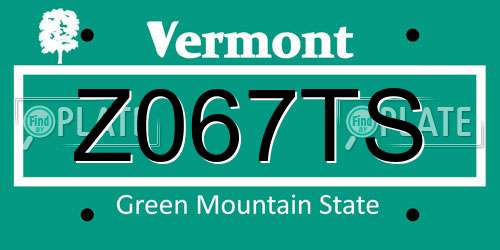 Z067TS Vermont License Plate