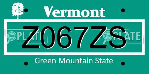 Z067ZS Vermont License Plate