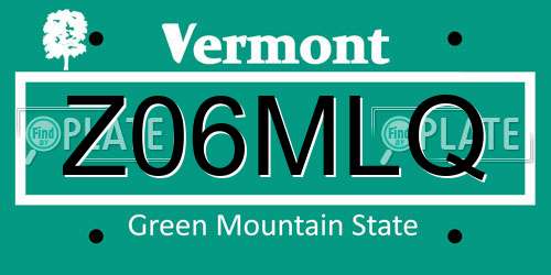 Z06MLQ Vermont License Plate