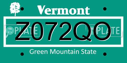 Z072QO Vermont License Plate