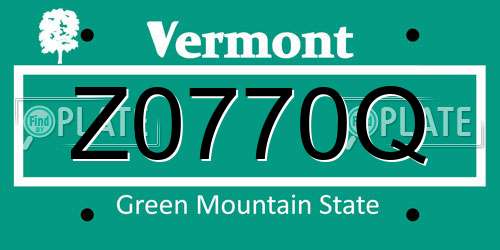 Z0770Q Vermont License Plate