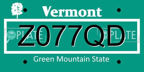 Z077QD Vermont License Plate