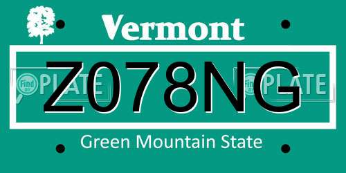 Z078NG Vermont License Plate