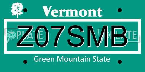 Z07SMB Vermont License Plate