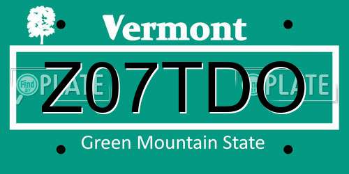 Z07TDO Vermont License Plate
