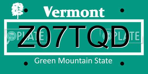 Z07TQD Vermont License Plate