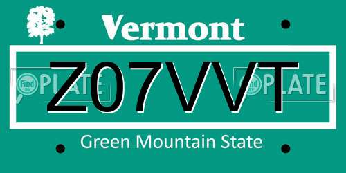 Z07VVT Vermont License Plate
