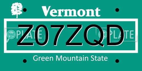 Z07ZQD Vermont License Plate