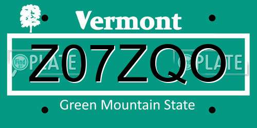 Z07ZQO Vermont License Plate