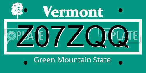 Z07ZQQ Vermont License Plate