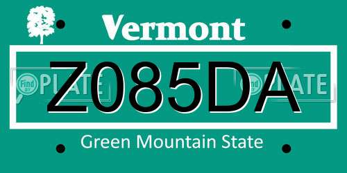 Z085DA Vermont License Plate