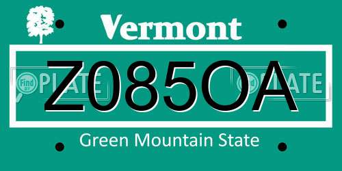 Z085OA Vermont License Plate