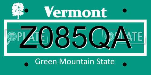 Z085QA Vermont License Plate