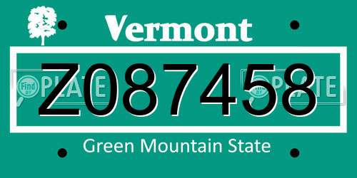 Z087458 Vermont License Plate