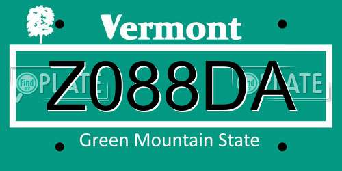 Z088DA Vermont License Plate