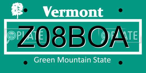 Z08BOA Vermont License Plate