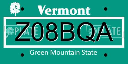 Z08BQA Vermont License Plate