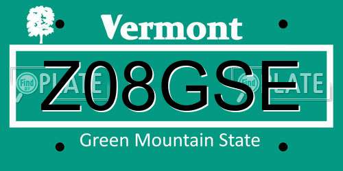 Z08GSE Vermont License Plate